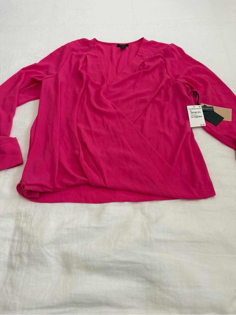 Halogen Fuchsia Wrap-Front V-Neck Blouse